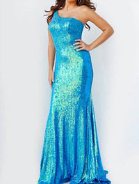 Jovani - Fitted Long One Shoulder Evening Gown