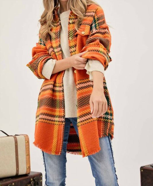 Davi & Dani - Plaid Button Front Jacket - Plus