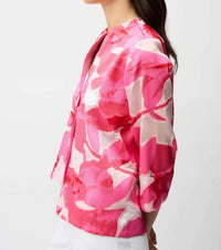 Joseph Ribkoff Novelty Jacquard Floral Print Swing Jacket in pink multi - women's blouse - detail view