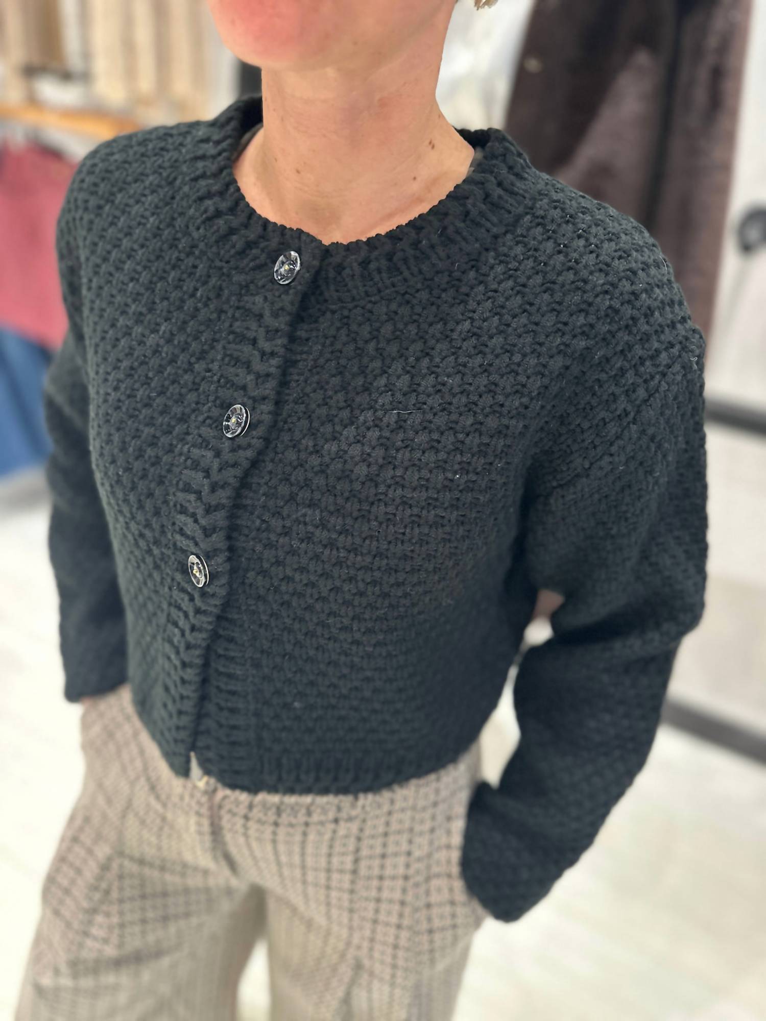 SAGE THE LABEL Odessa Waffle Stitch Cardigan in black - women's cardigan - alternate view