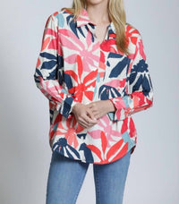APNY Boyfriend Button Up Shirt in hot coral - women's blouse - alternate view
