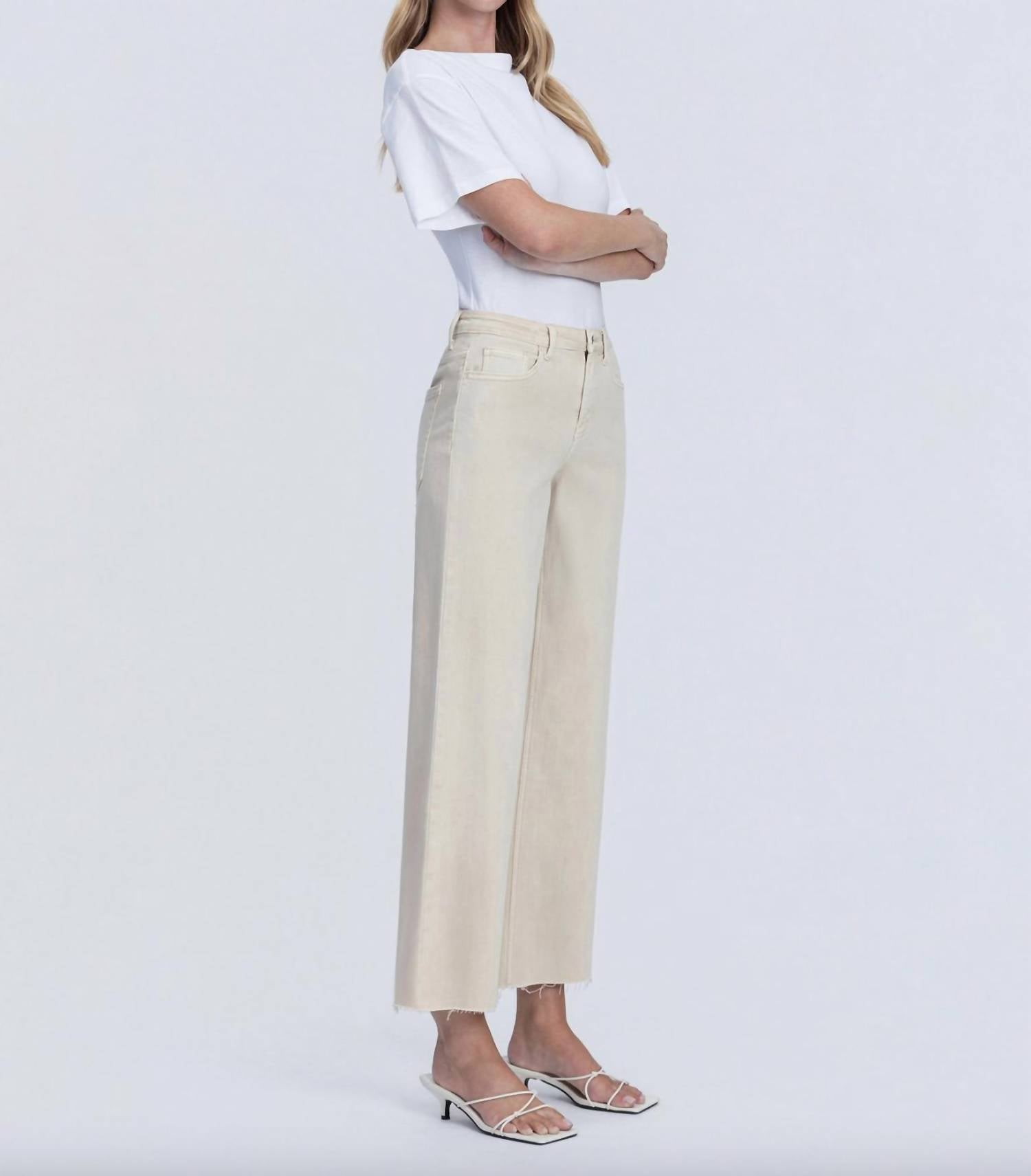VERVET BY FLYING MONKEY Sadie Crop Wide Leg Jeans in white swan - women's jeans - alternate view