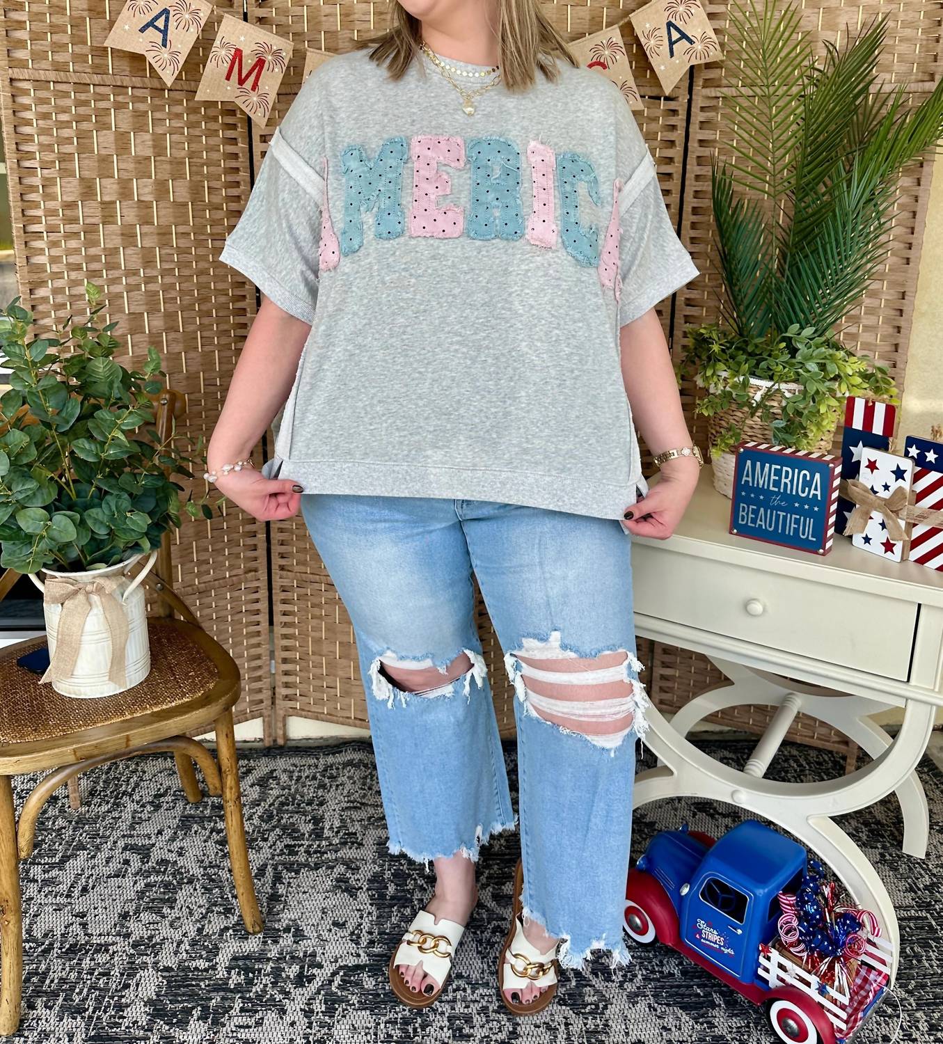 Peach Love - Americana Polka Dot Top