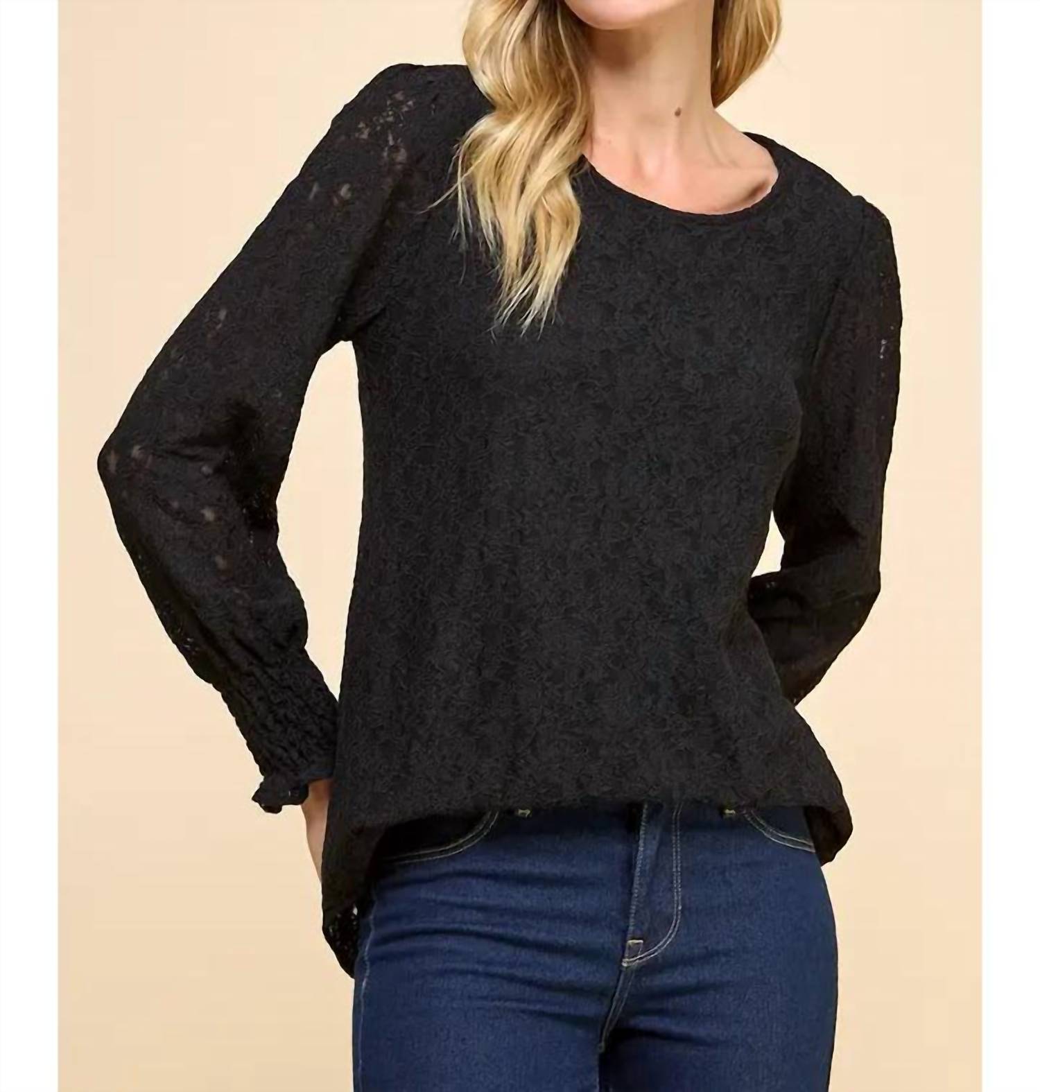 Les Amis - Laced Top With Long Ruffled Sleeves Detail