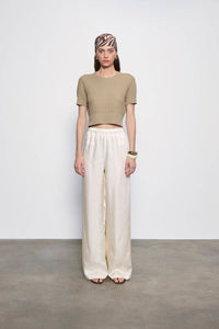 Enza Costa - LINEN OPEN KNIT CROPPED SHORT SLEEVE SWEATER