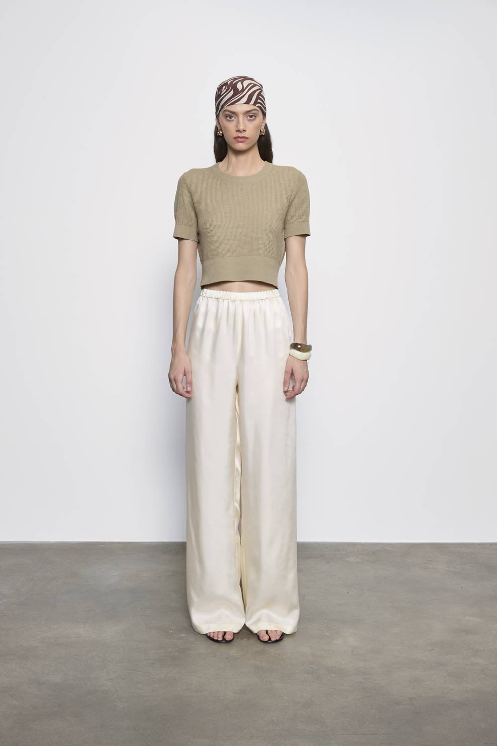 Enza Costa - LINEN OPEN KNIT CROPPED SHORT SLEEVE SWEATER