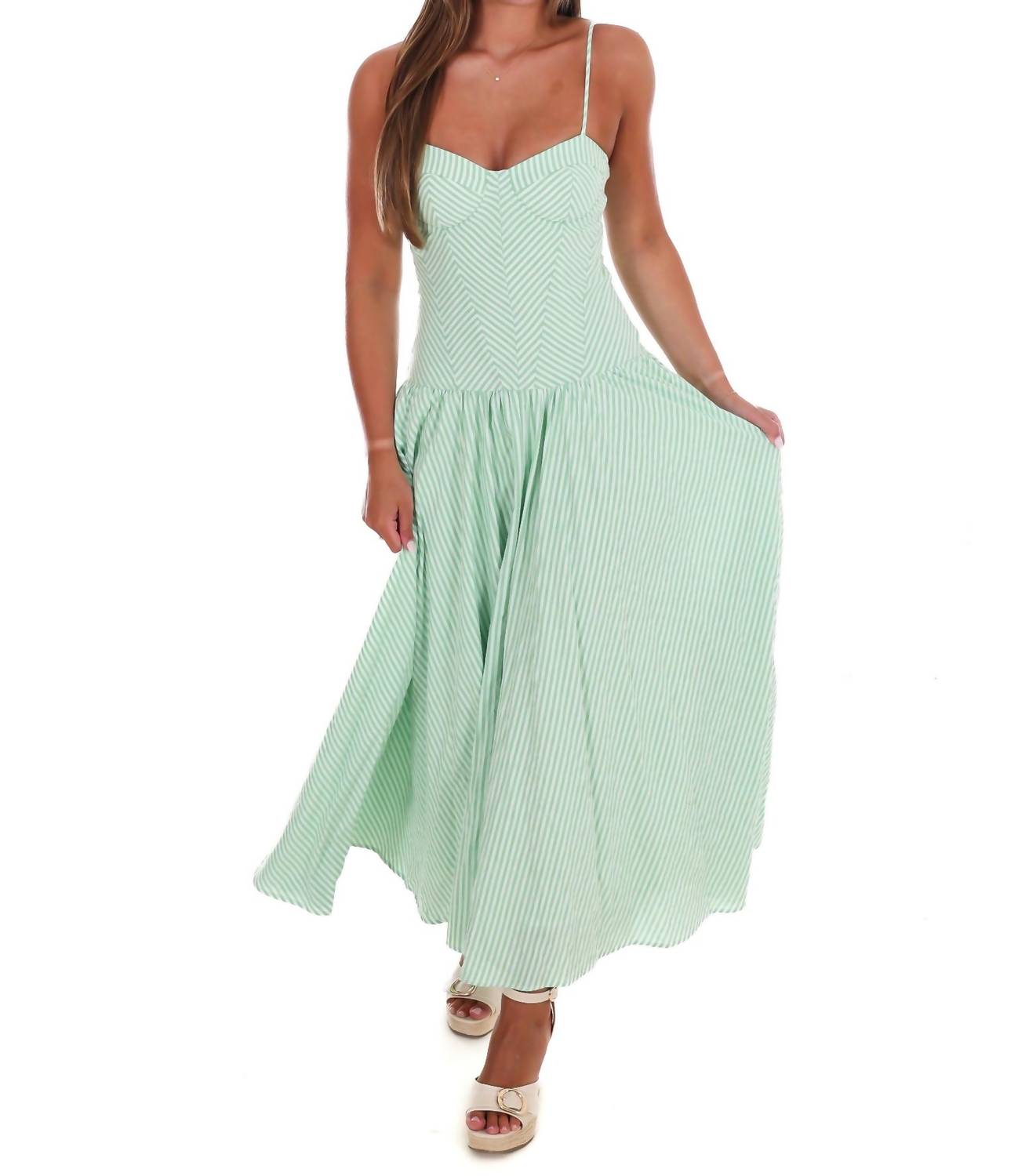 TCEC Oceanview Striped Maxi Dress in green - women's dress