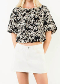 Thml - Puff Sleeve Floral Embroidery Detail Top