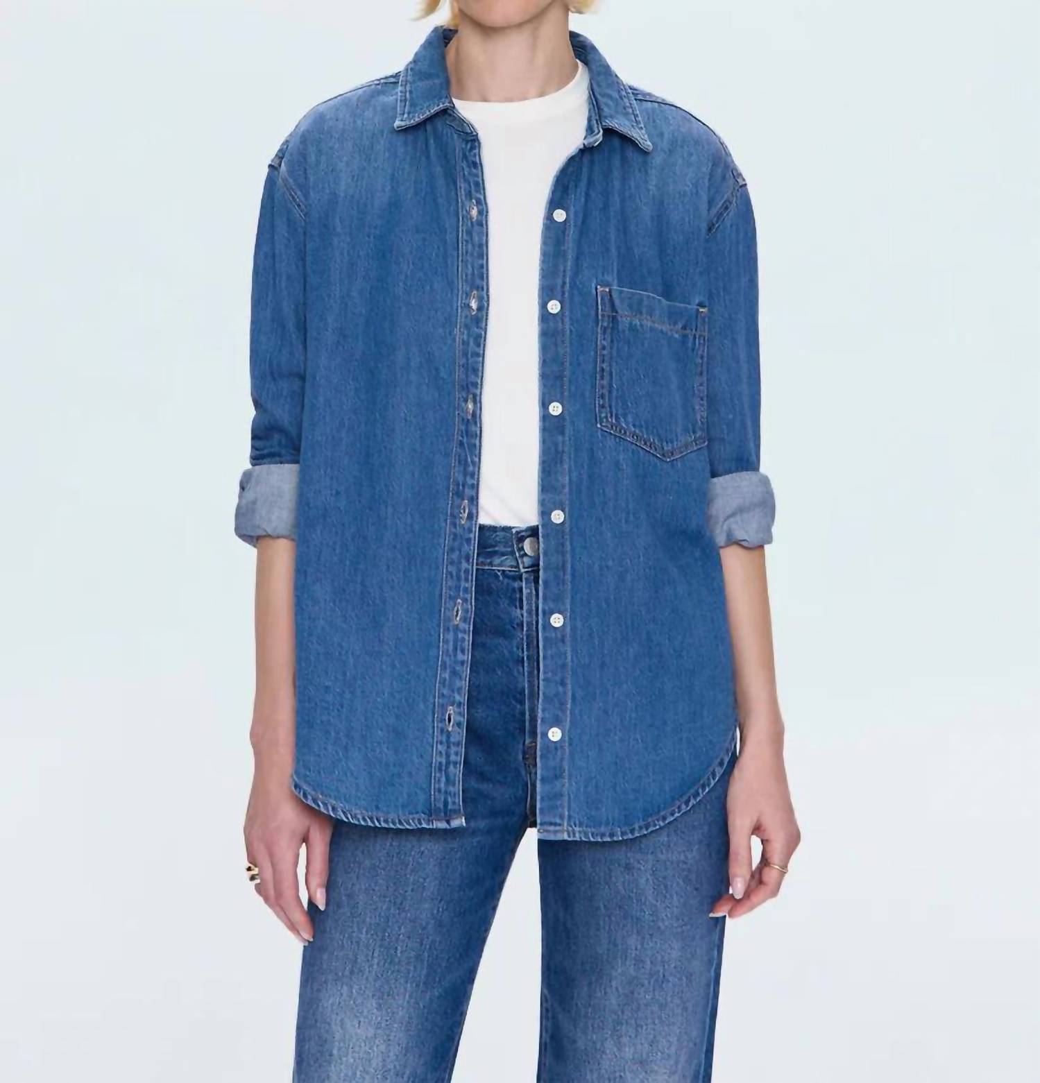 PISTOLA Jamie Essential Denim Shirt in medium blue - women's shirt - view 4