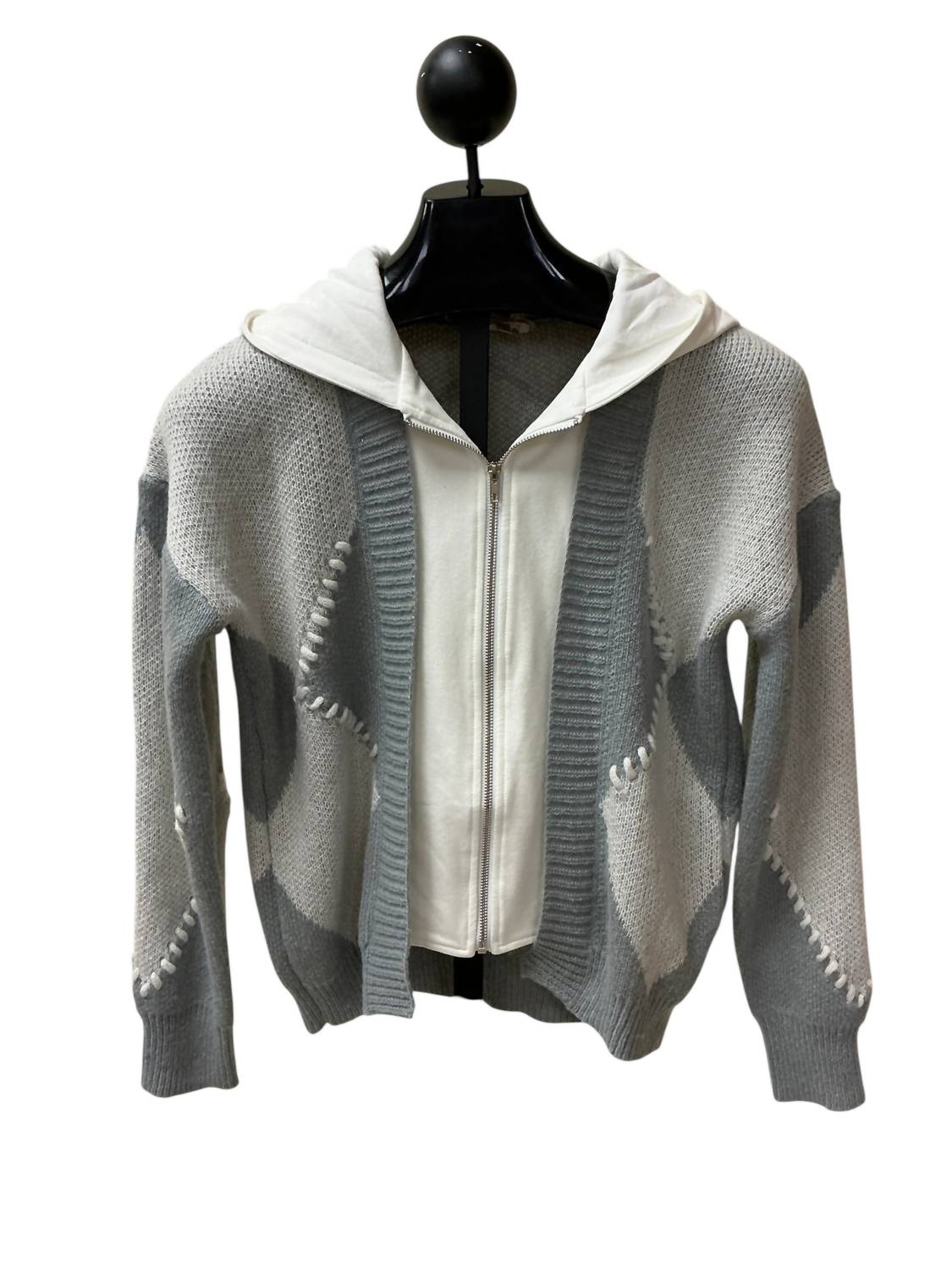 mystree Women's Twofer Hoodie Sweater in mix grey - women's sweater