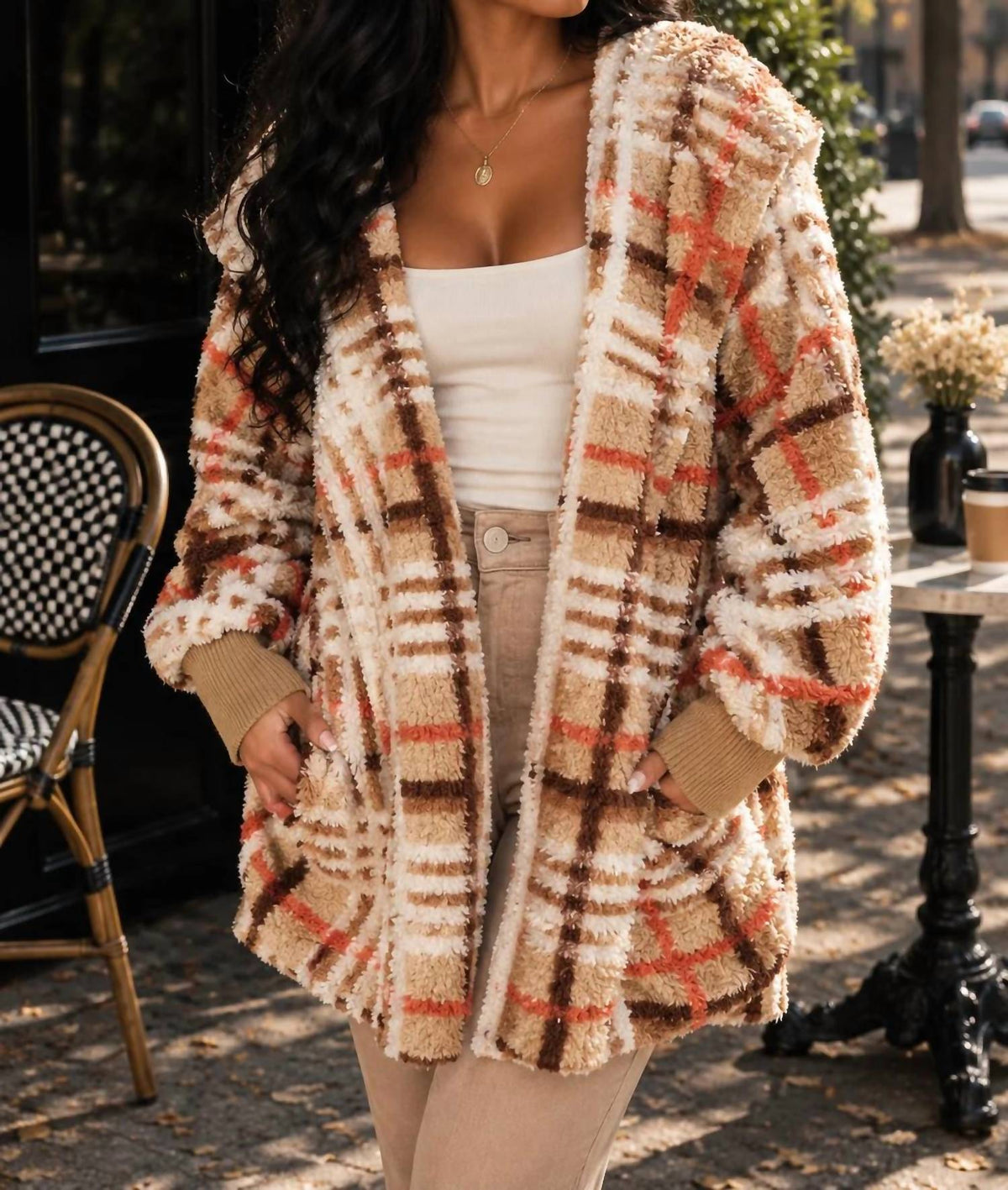 Surelymine - Cozy Plaid Sherpa Hooded Jacket