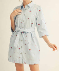 Jodifl - 3/4 Sleeves Stripe Cherry Mini Dress