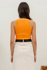 The Workshop Round Neck Sweater Knit Tank Top in orange - women's tank top - detail view