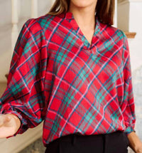 Mary Square Tamryn V-neck Top in plaid pink - women's blouse