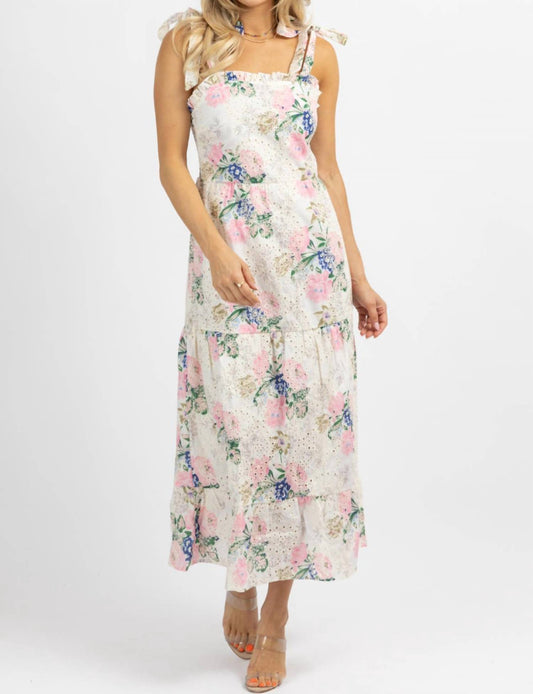 Sundayup - FLORAL EMBROIDERED TIE STRAP MIDI DRESS