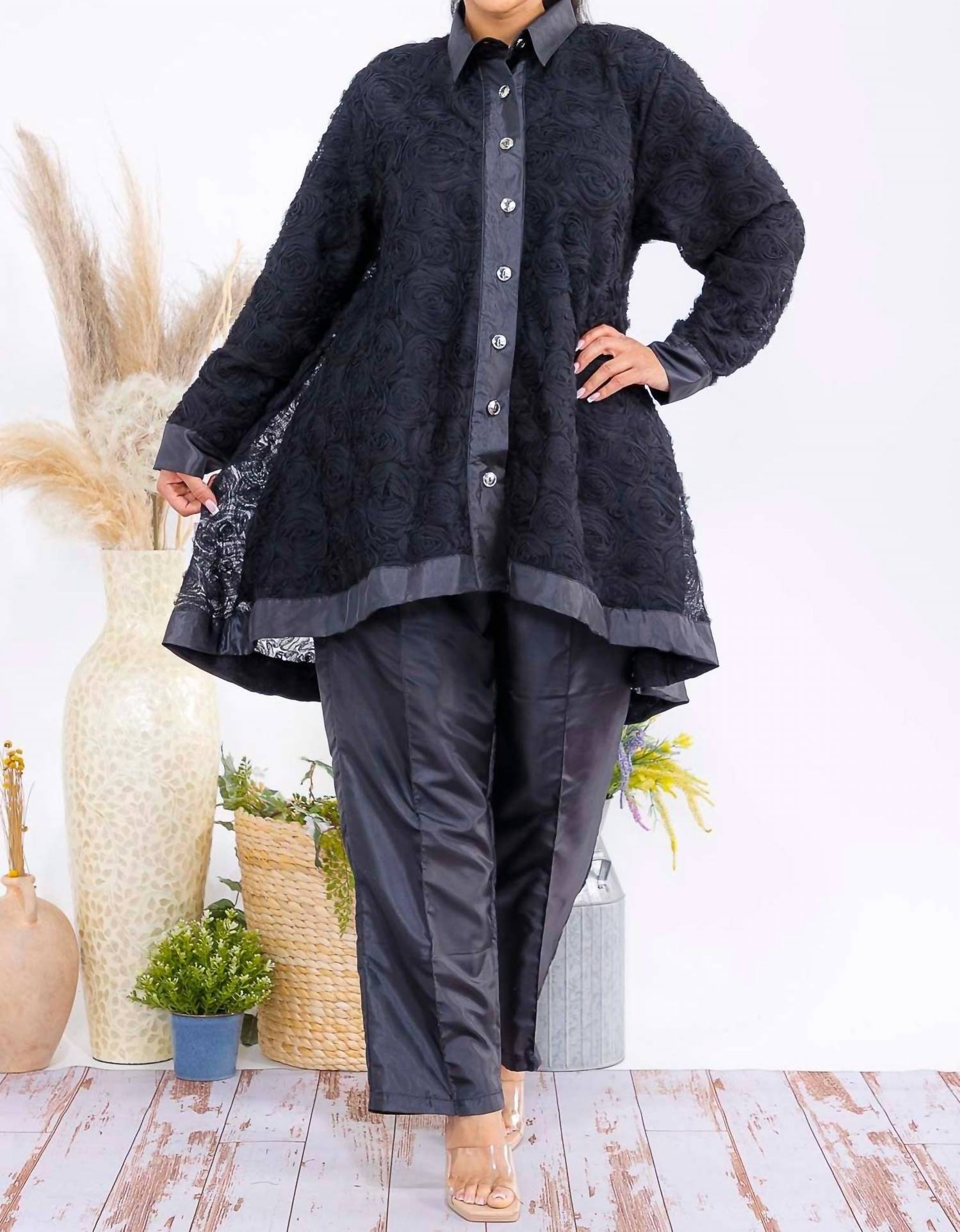 Karen T Design - Button Down Tunic And Straight Leg Pant Set