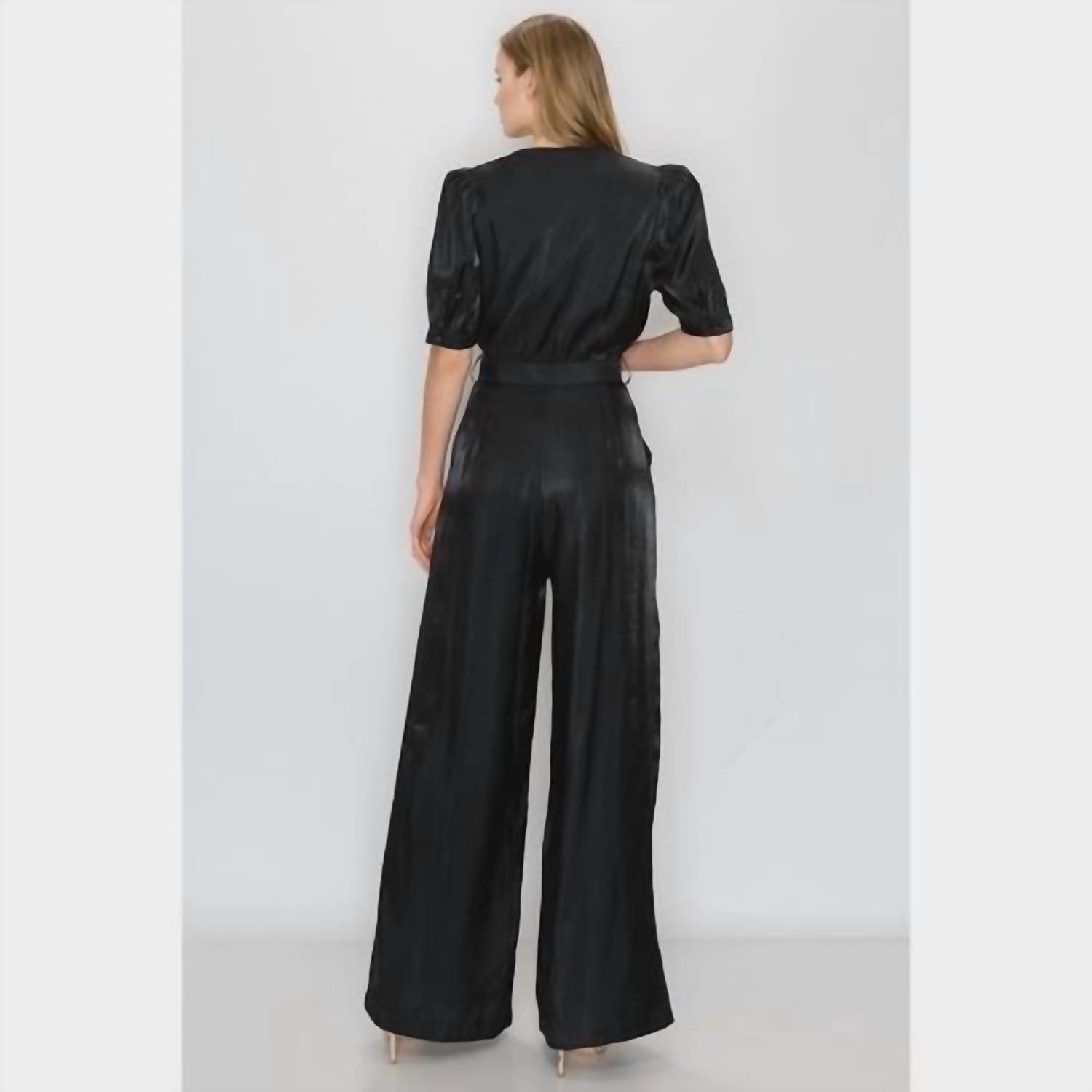 Ina Fashion - V- Neck Satin Jumpsuit