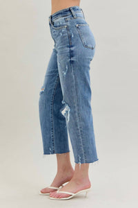 Judy Blue High Waist Destroy Wide Leg Crop Denim Jeans in light blue - women's jeans - alternate view