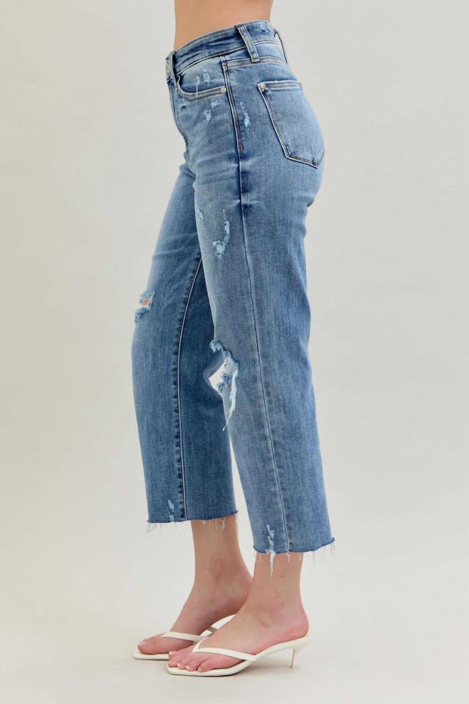 Judy Blue High Waist Destroy Wide Leg Crop Denim Jeans in light blue - women's jeans - alternate view