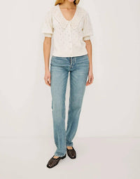 Rails Mindy Short Puff Sleeves Top in ivory - women's blouse