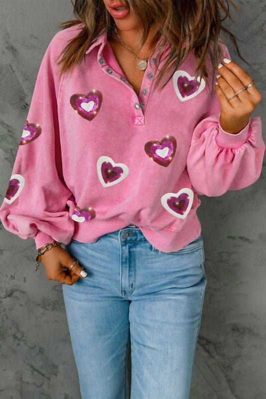 Little Daisy Closet - Heart Sequin Half Snap Sweatshirt