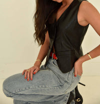 Beige Botany - Leather V-neck Vest