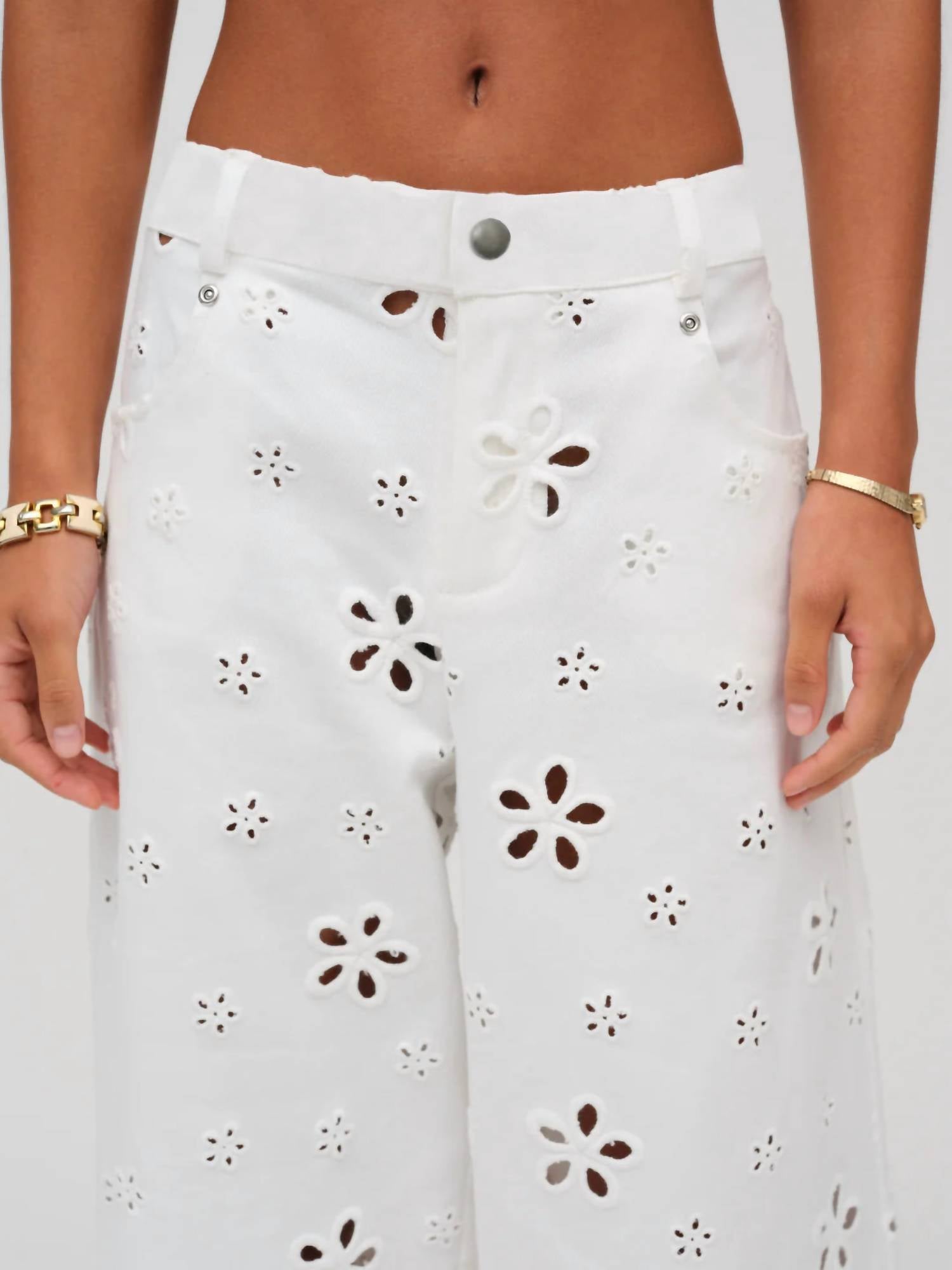 Lil Lemons By For Love And Lemons - Daisy Eyelet Baggy Jeans