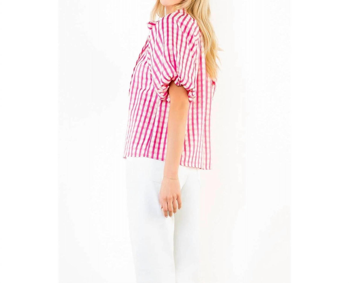 Thml - Main Street Style Gingham Puff Sleeve Tie Top