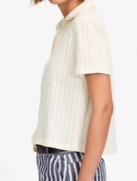 Madewell Crochet Knit Polo Sweater in ivory - women's sweater - detail view