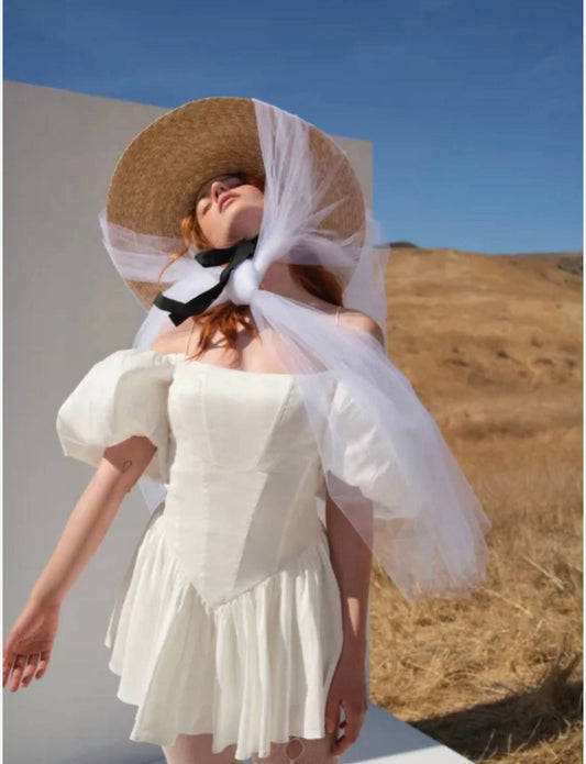 For Love & Lemons - Mia Puff Sleeve Mini Bridal Dress