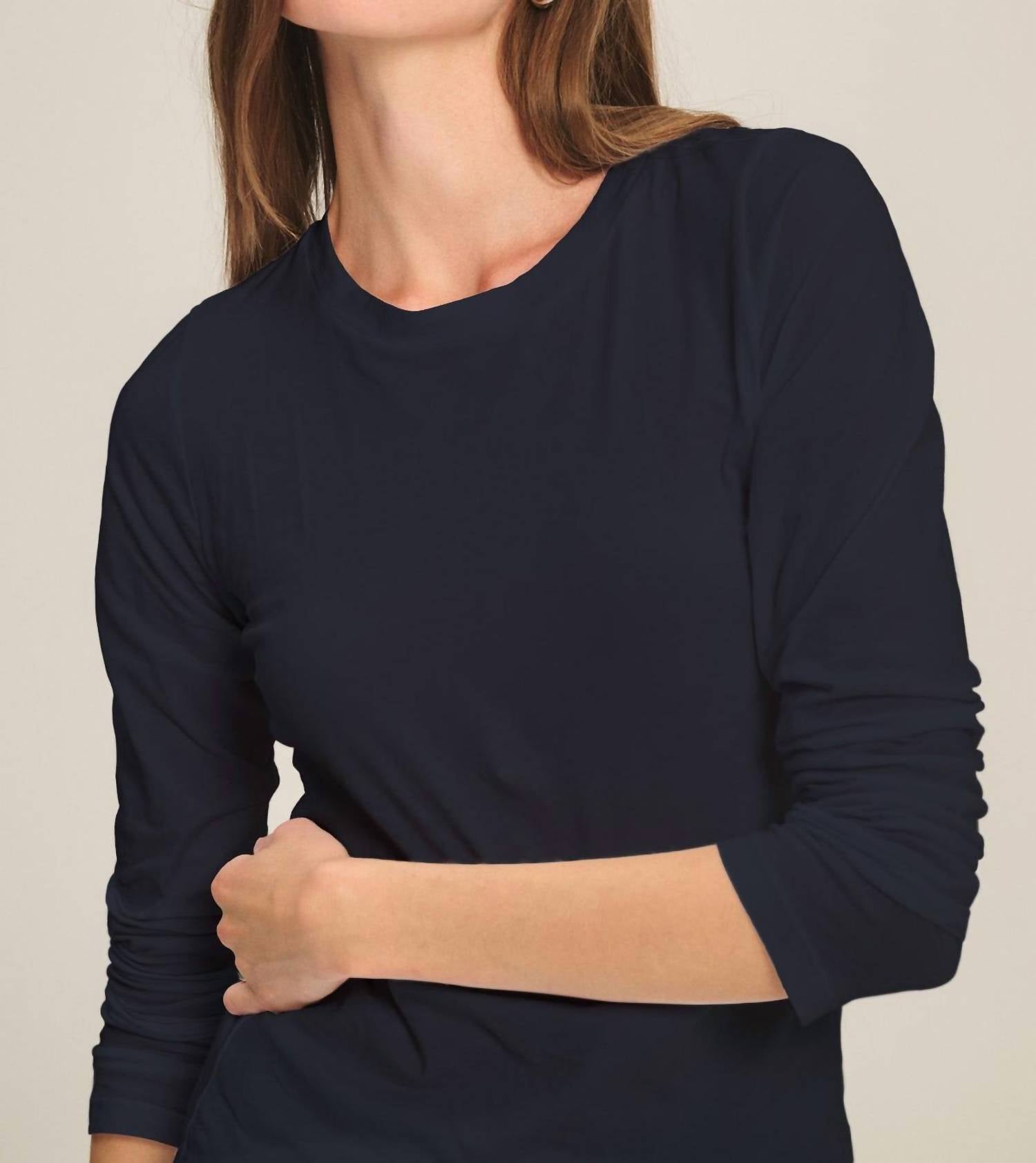 Velvet by Graham & Spencer Longsleeve Crewneck Top in midnight - women's long sleeve top - alternate view