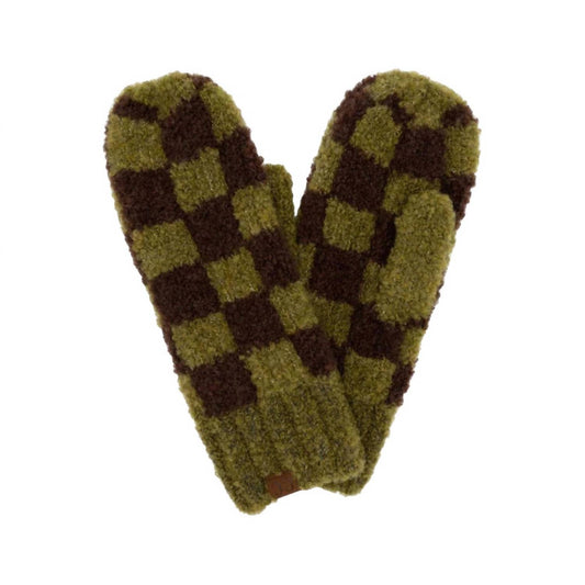 C.C - Women's Checkered Pattern Boucle Mitten
