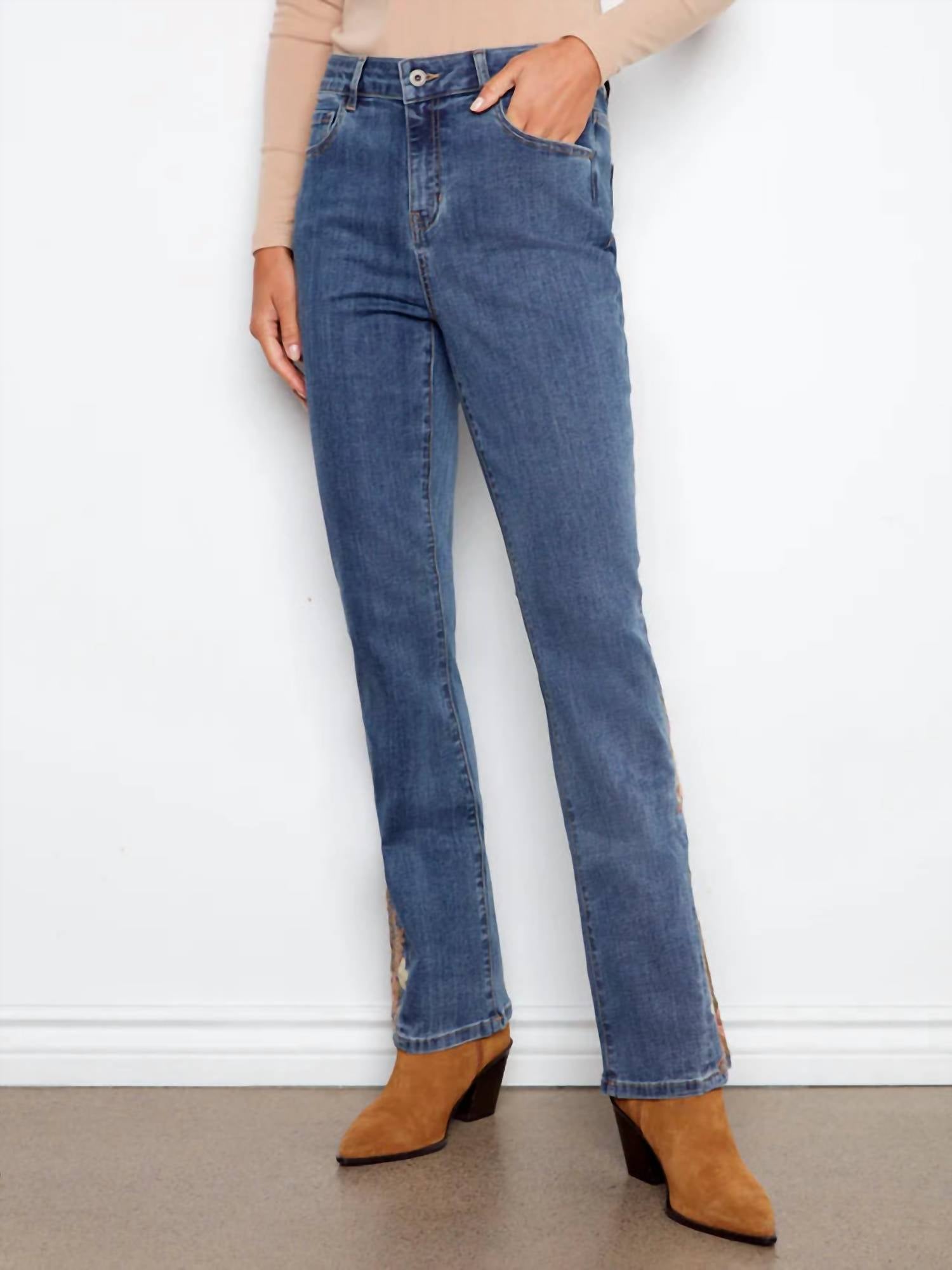 Charlie B - Embroidered Insert Bootcut Jean
