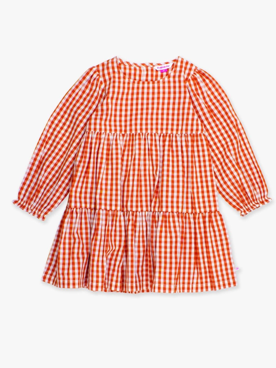 Rufflebutts - Girls' Gingham Woven Long Sleeve Tiered Twirl Dress