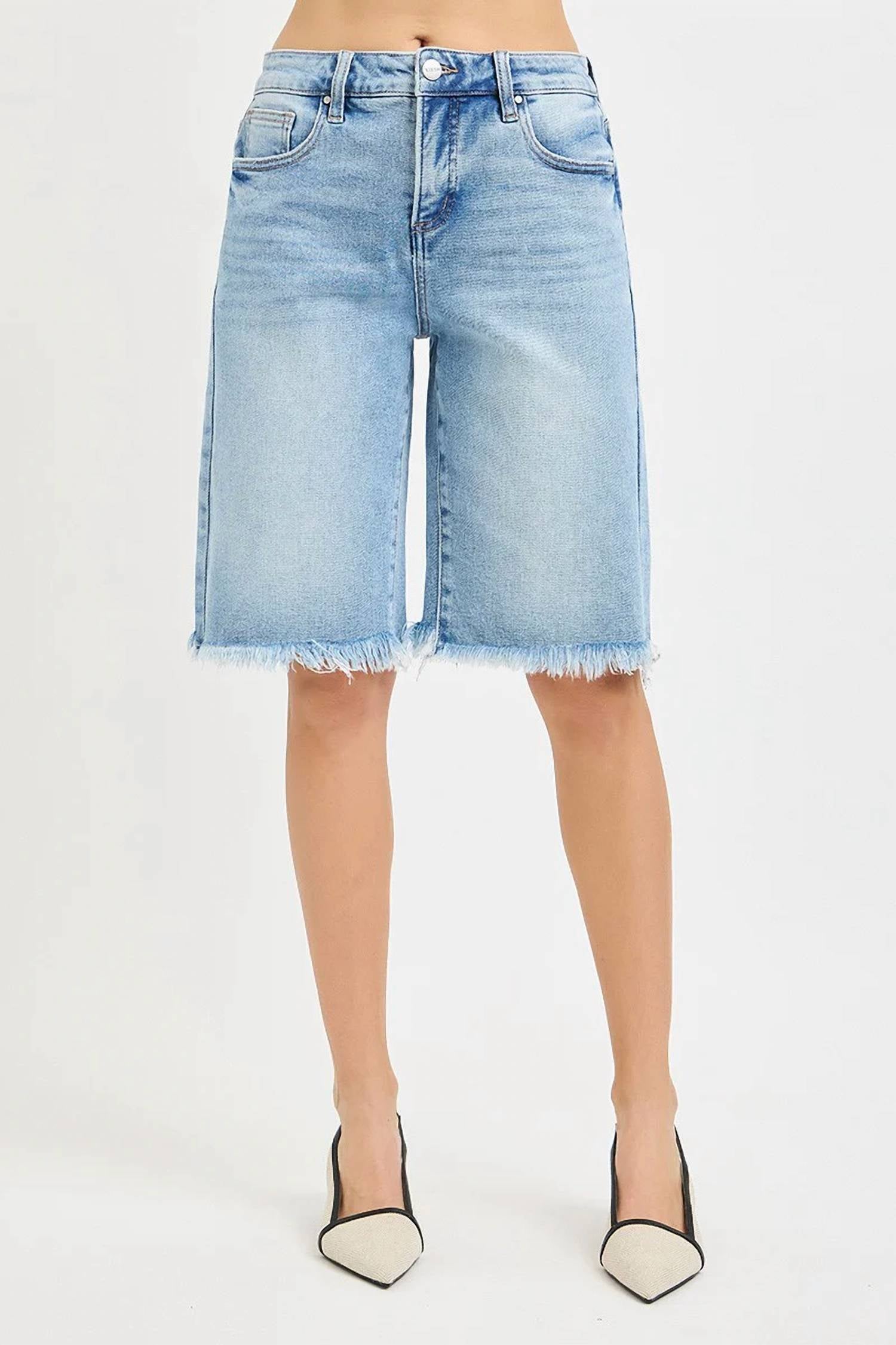 Risen - Slouchy Bermuda Shorts with Frayed Hem