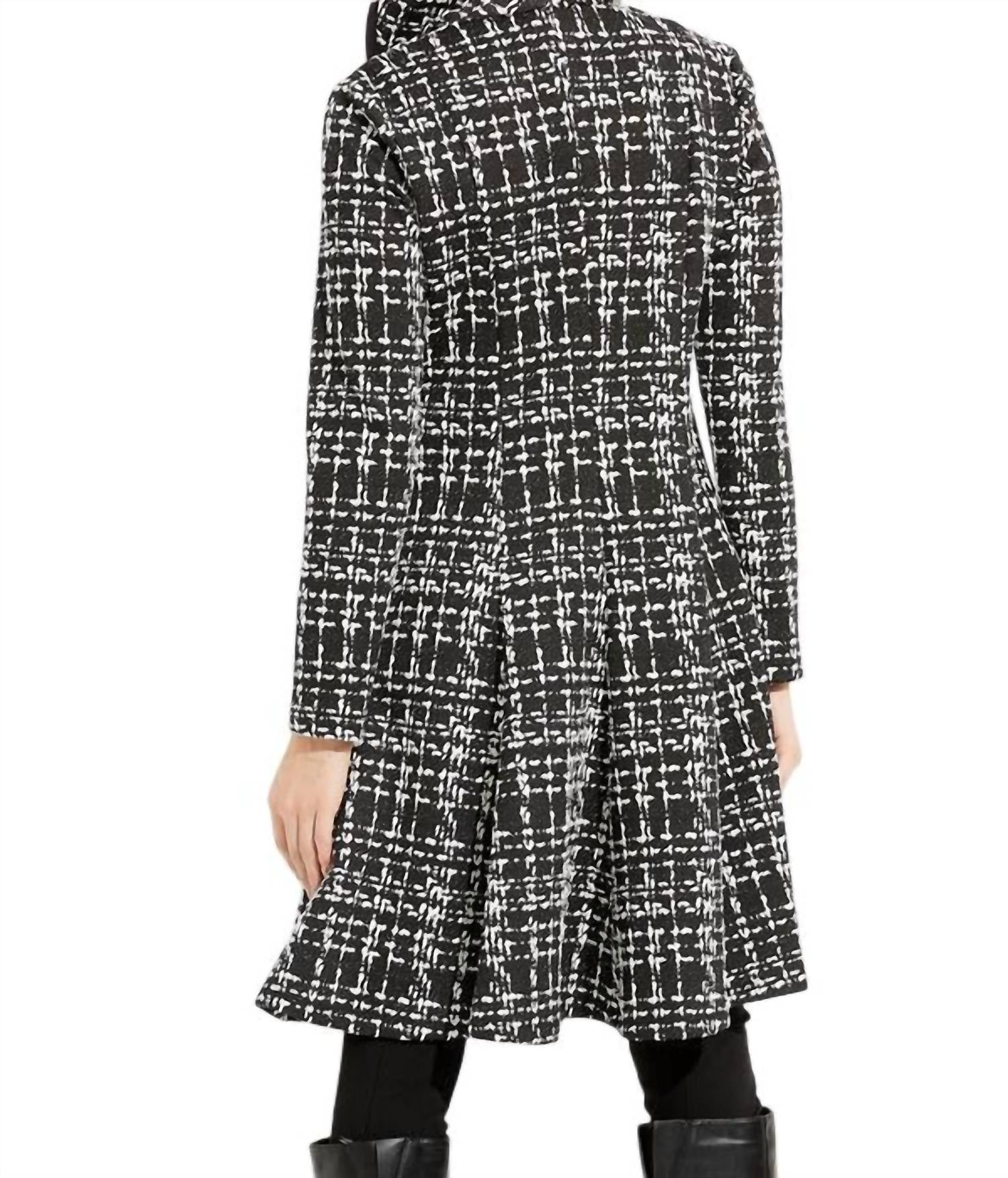 Joseph Ribkoff Plaid Knit A-line Swing Dress in black white - women's dress - detail view