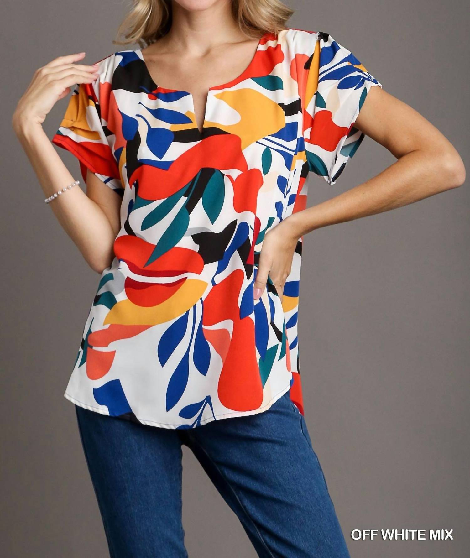 Umgee - Short Sleeved Abstract Print Top