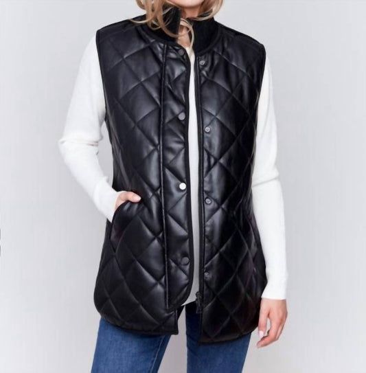 Charlie B - Long Quilted Faux Leather Vest