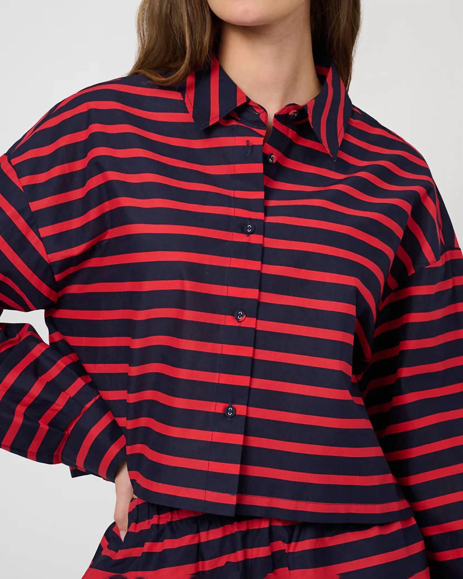 We Wore What - Long Sleeve Crop Button Down Shirt