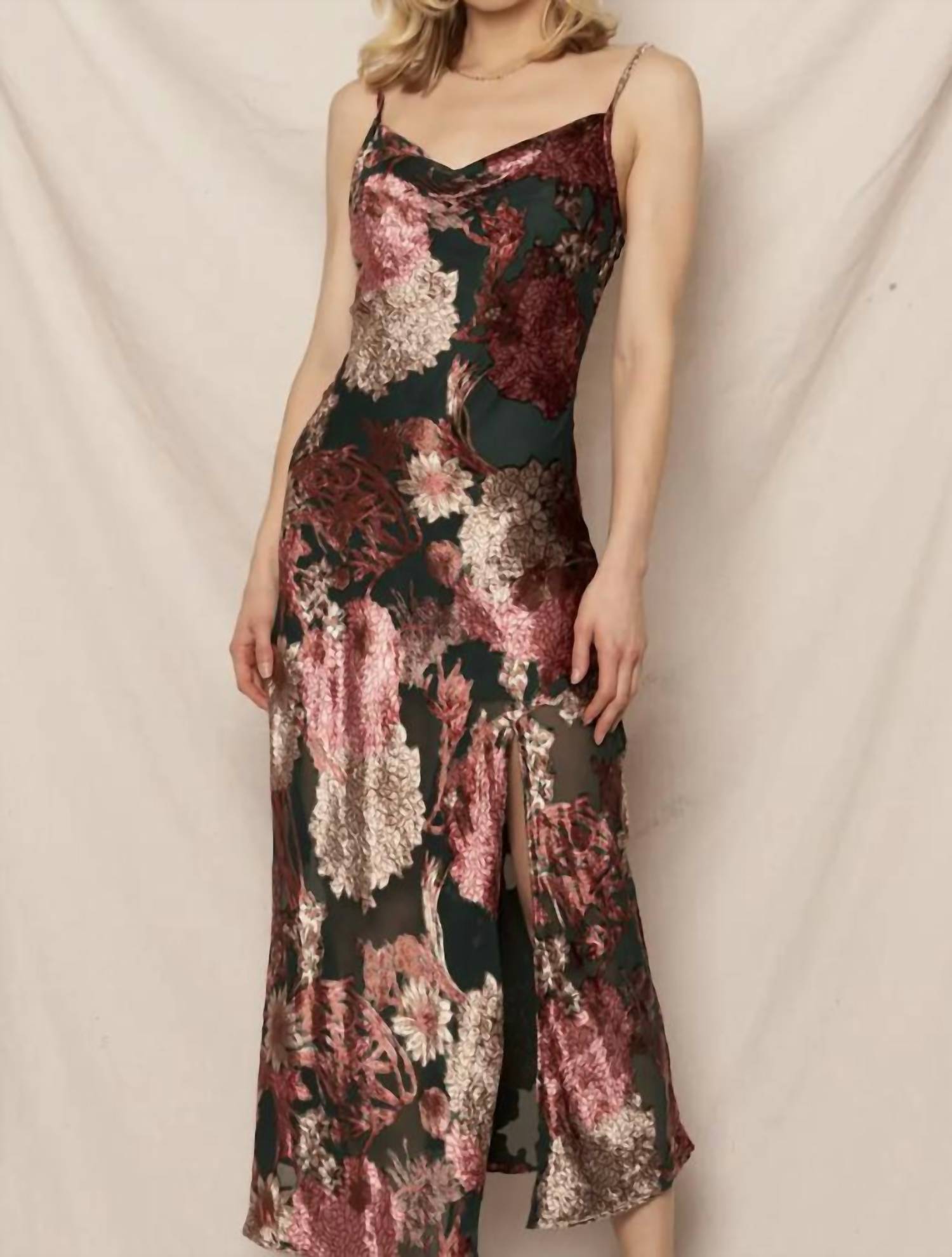 En Creme - Cowl Neck Floral Print Midi Dress