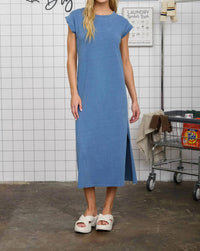 Joa - Short Sleeve Side Slit Detail Knit T-shirt Midi Dress