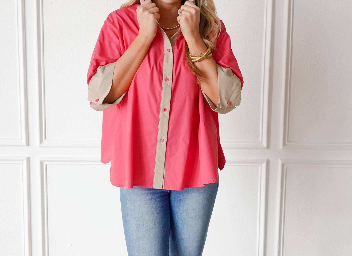 Caryn Lawn Abby Swing Top in rose khaki - women's shirt - detail view