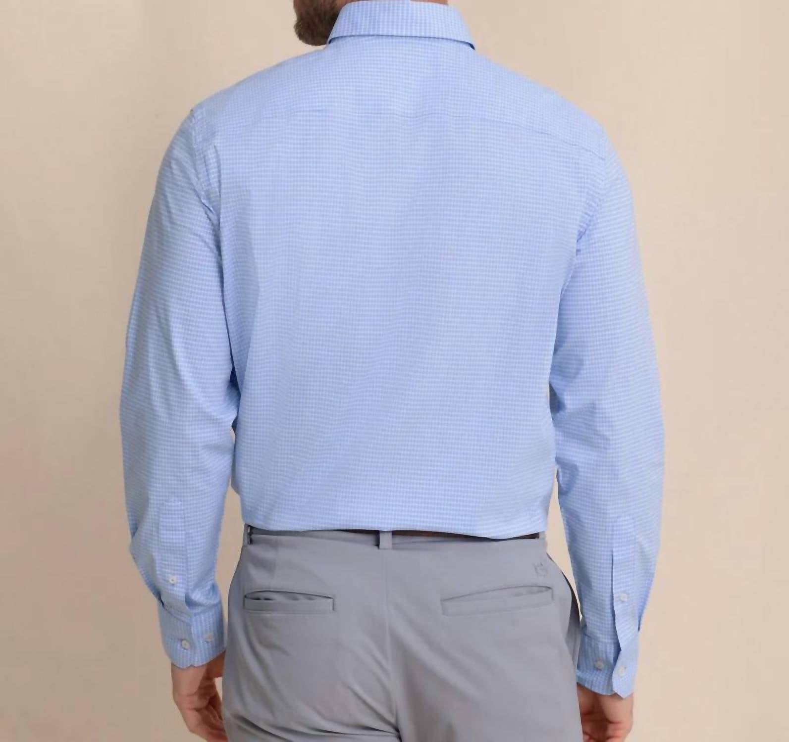 SOUTHERN TIDE Crofton Plaid Charleston Sport Shirt in ocean channel - men's shirt - detail view