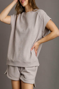 Umgee - Criss Cross Jacquard Sweatshirt Top