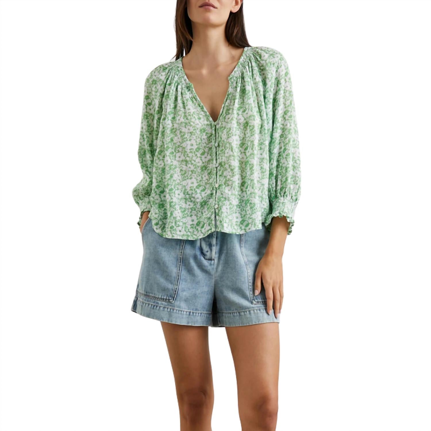 Rails Women's Mariah Top in green texture floral - women's blouse - alternate view