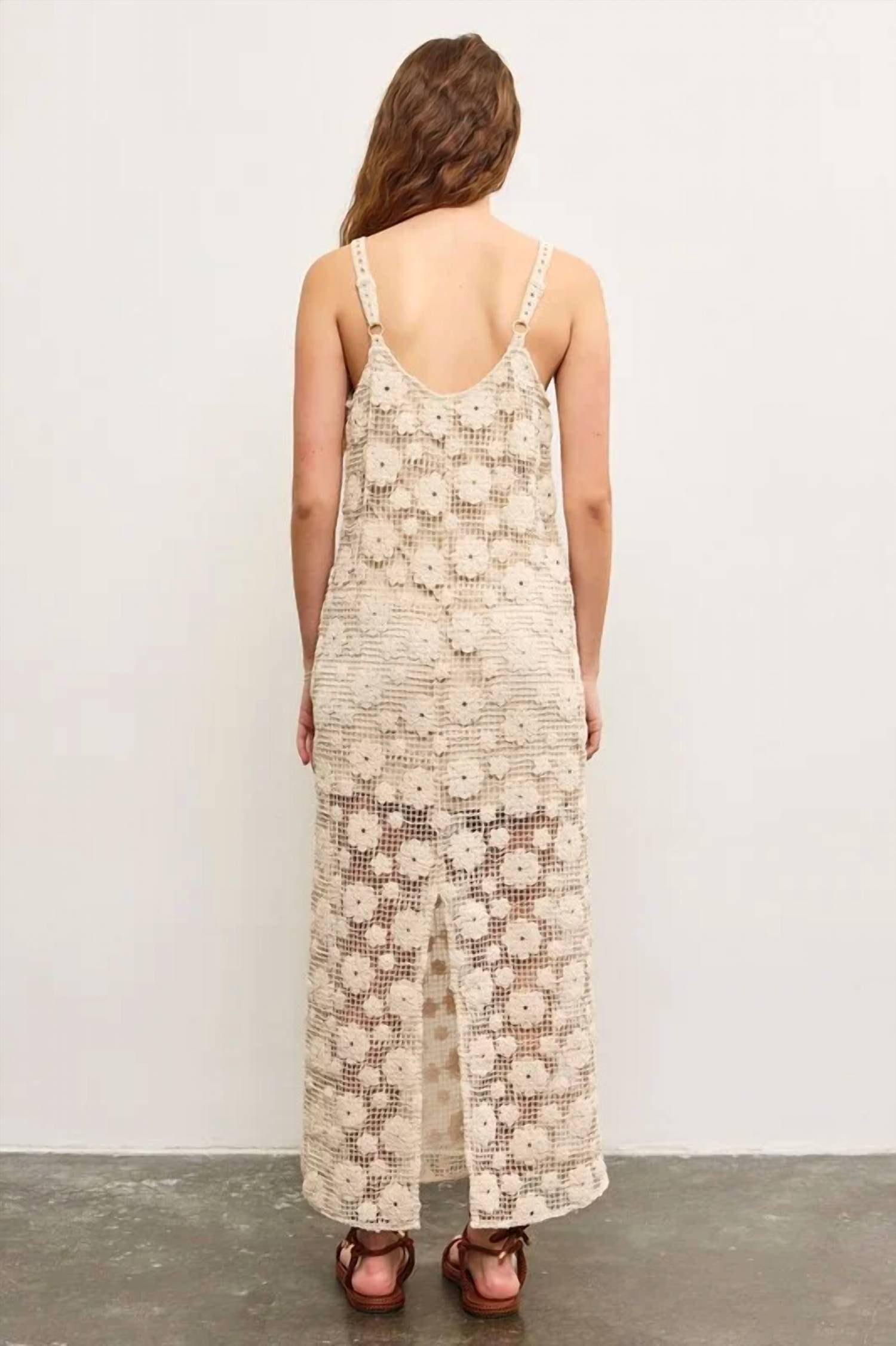Mustard Seed - Solid Crochet Floral Slit Midi Dress