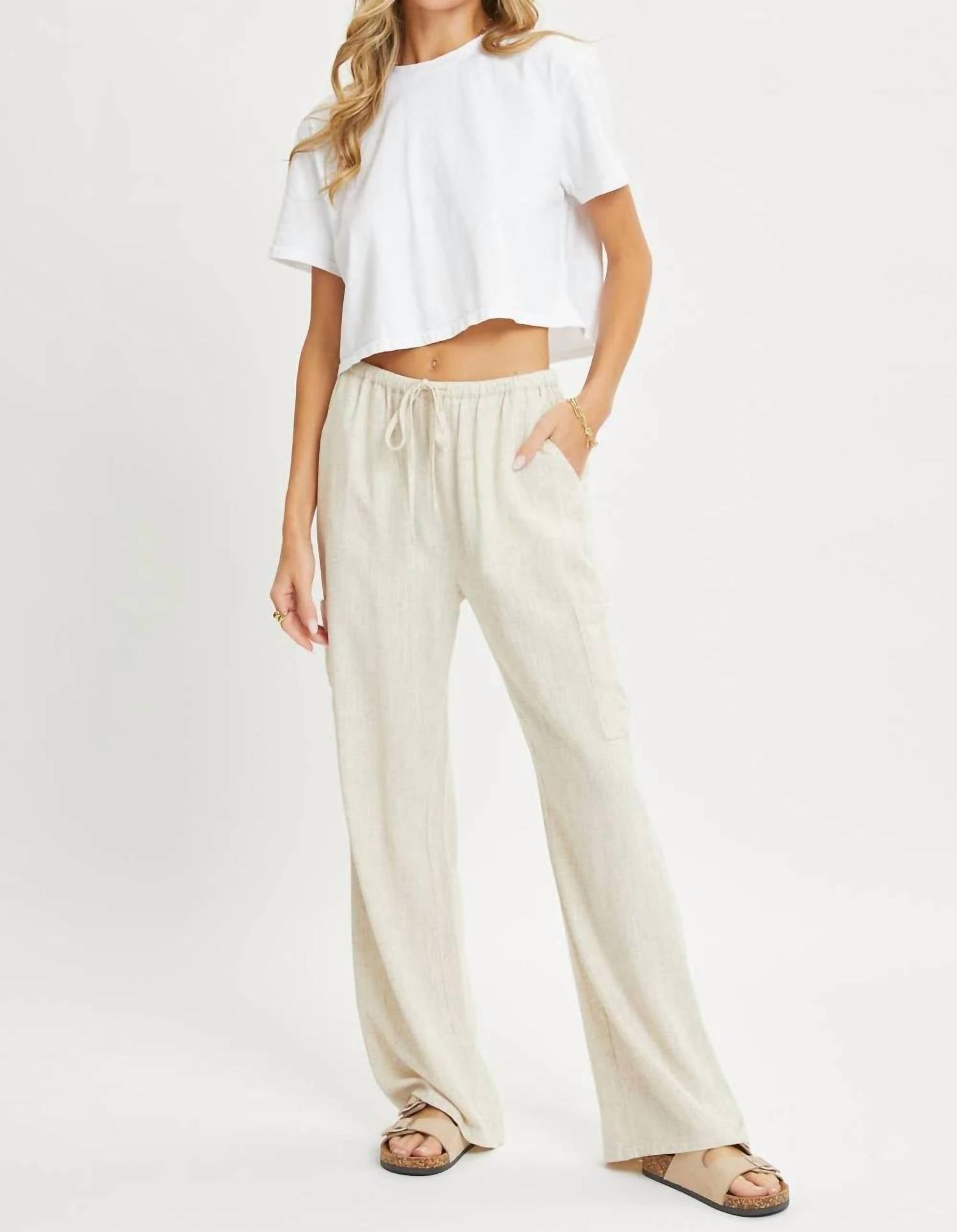 Sweet Lovely By Jen - Linen Blend Drawstring Pants