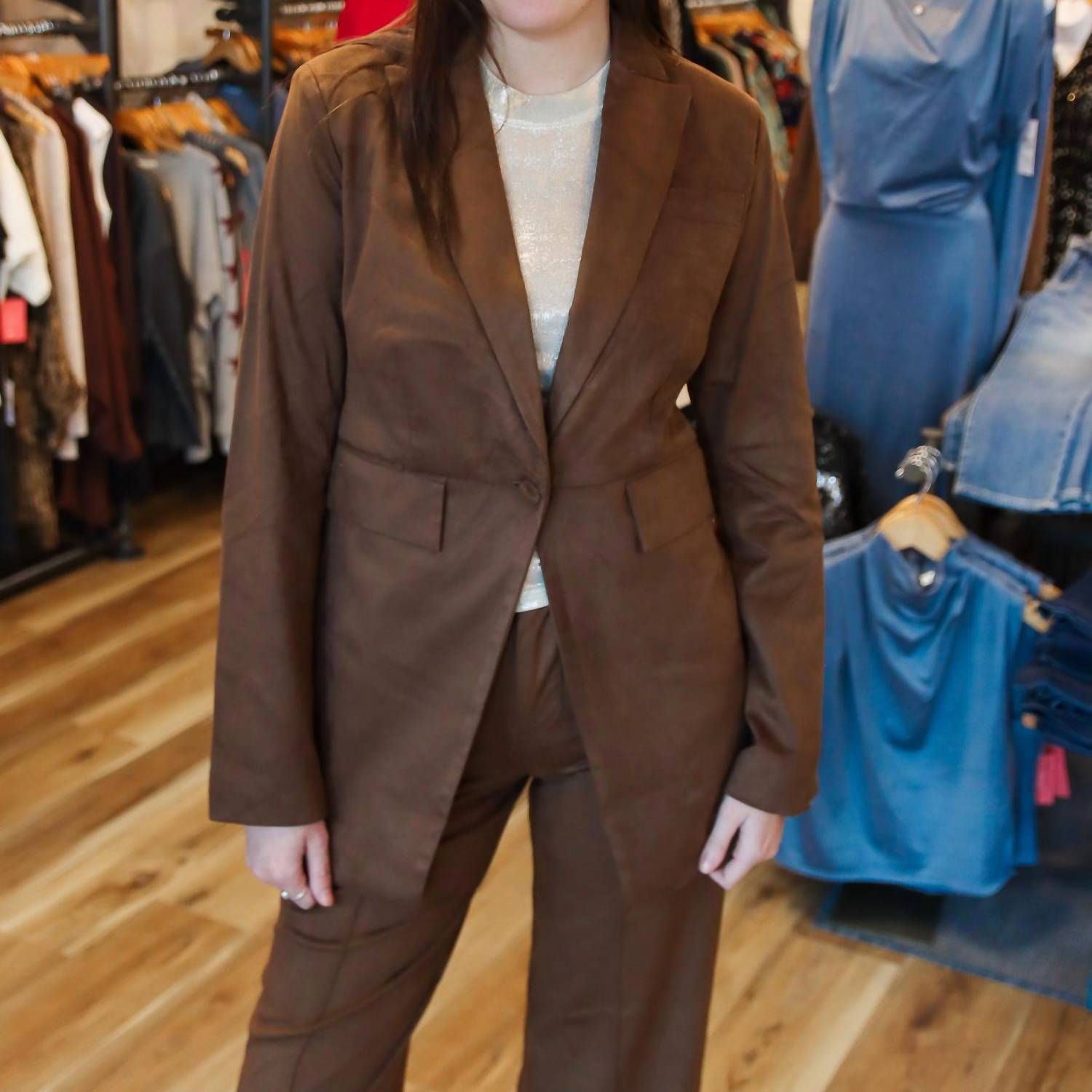 Elan - Suede Button Front Blazer