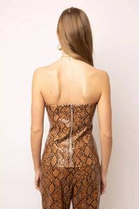 AMYLYNN Faux Leather Snakeskin Top in brown - women's tank top - detail view