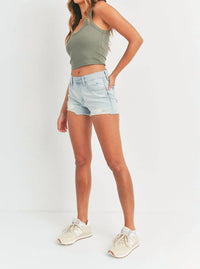 Just Black Denim - Light Distressed Denim High Waisted Short